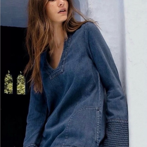 NWT Free People Dreaming Of Denim Tunic Shirt/Dress Size Large Blue Retail $128 - Picture 10 of 13